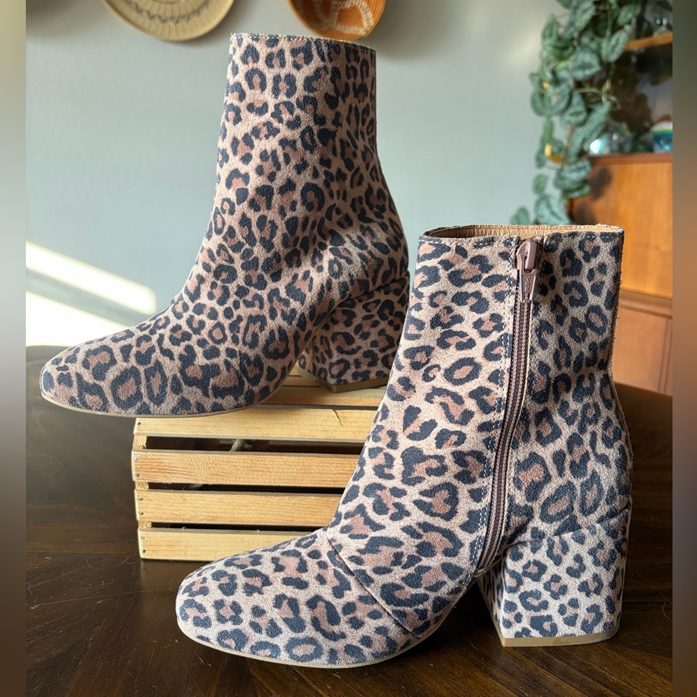 Free People Nicola Suede Block Heel Calf Boots Leopard Cheetah Women’s 37 7